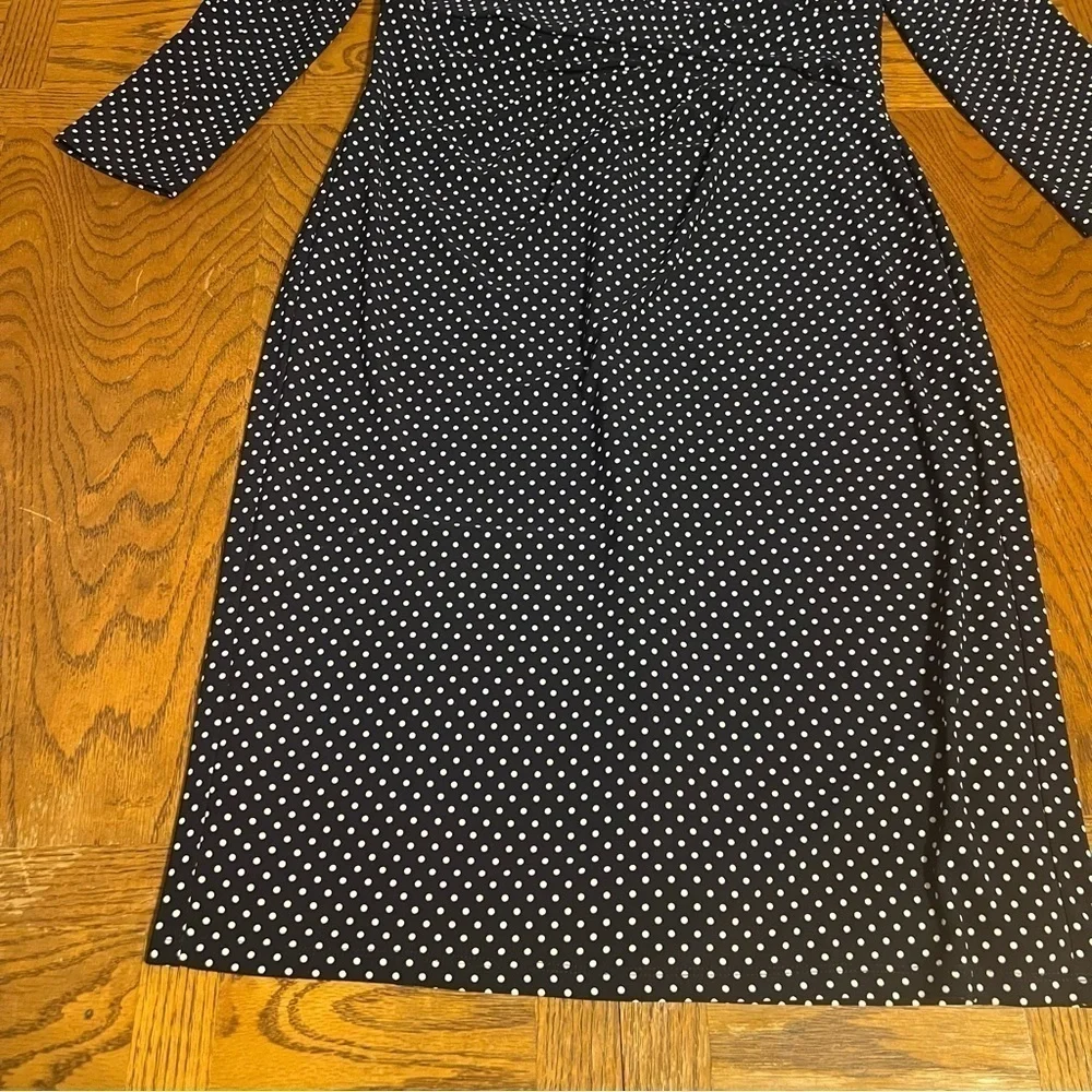 NEW Ralph Lauren Faux Wrap Ruched Jersey Knit Polka Dot Midi Dress in Navy Sz 6